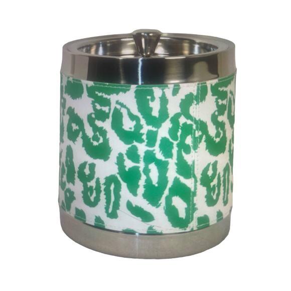 Diane Von Furstenberg DVF Ice Bucket With Lid Animal Print Splash Green - Picture 2 of 2